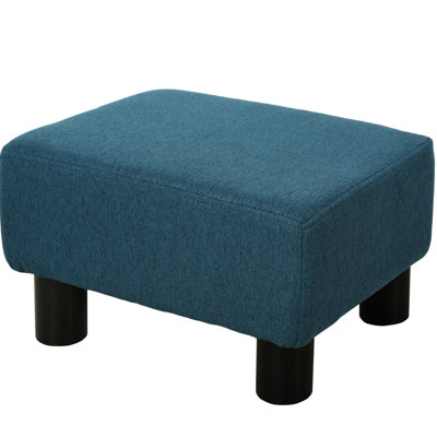 Blue Linen Foot Stool, Cube Design With Dependable Plastic Legs, Improves Living Room Decor Comfortable Stool Upholstery And Strong Legs For