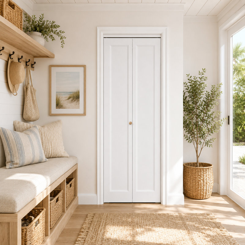 36"x 80"H 1-Panel  Manufactured Wood Bi-Fold Door with Installation Hardware Kit, 36" x 80", 1 Paneled