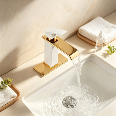 Robinet pour salle de bain avec robinet à or et 1 cuve de robinet de salle de bain à un trou et corps blanc