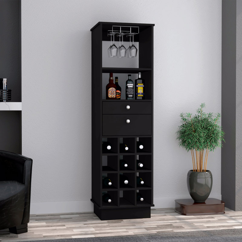 Armoire de bar 12 tablettes 2 tiroirs 12 bouteilles