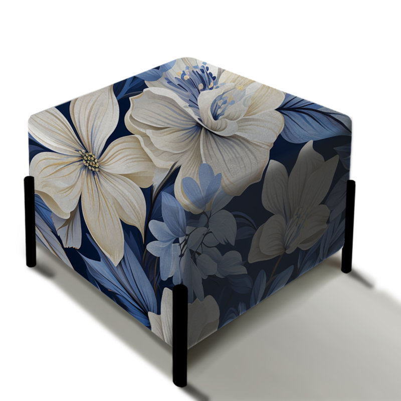 Motif floral en V bleu et blanc - repose-pieds carré floral