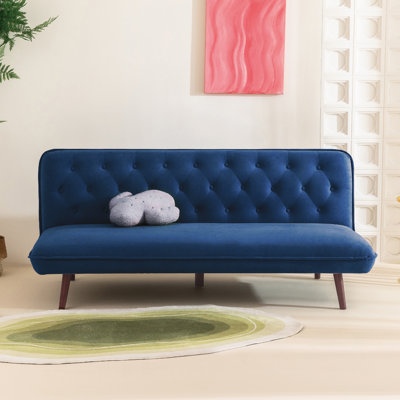 Jolee 70.4" Mid Century Modern Velvet Armless Convertible Futon, Twin Size by George Oliver