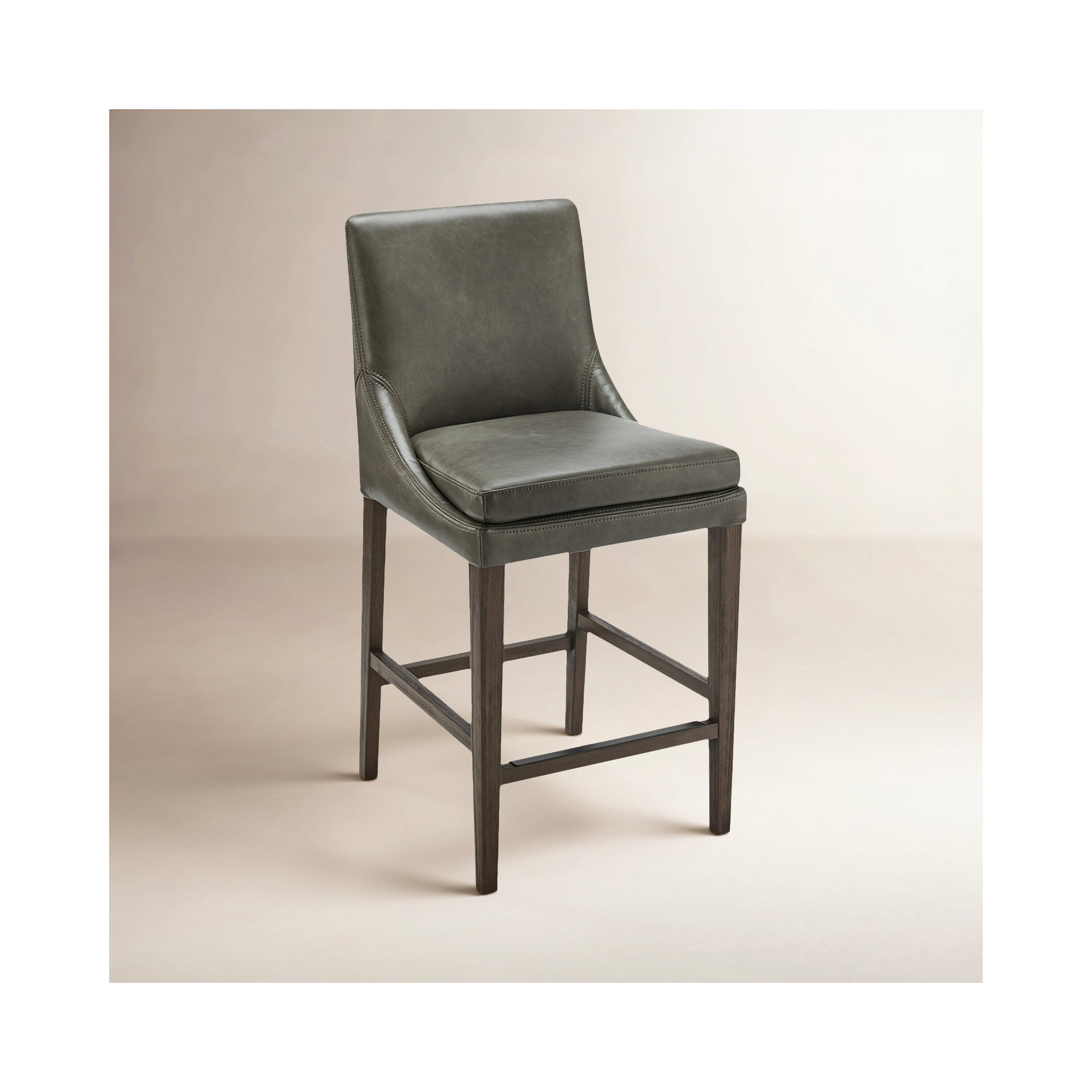 Niara Upholstered Leather Counter & Bar Stool, Copley Slate Faux Leather/Brown, Counter Stool (26” Seat Height)