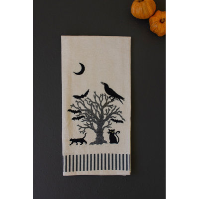 Kalalou Set of Four Black Halloween Decorative Tea Towels