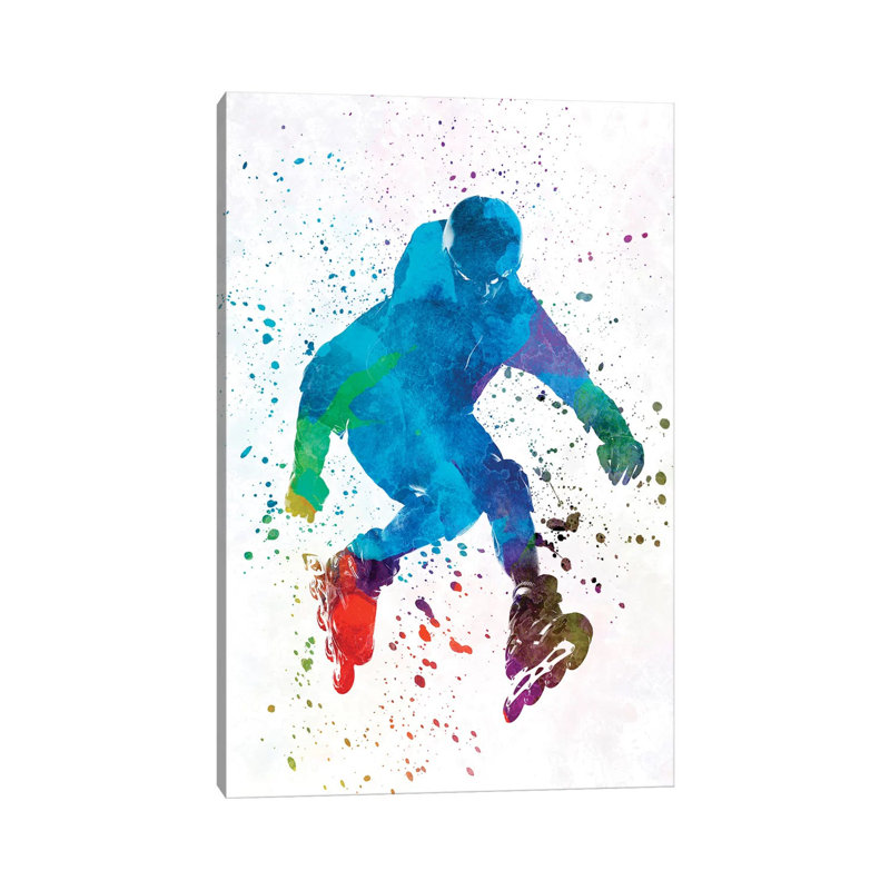 Man Roller Skater Inline In Watercolour I by Paul Rommer - Wrapped Canvas Painting, 101.6 cm H x 66.04 cm W