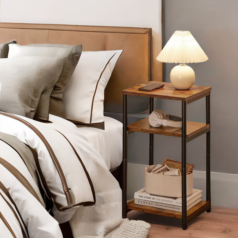 Anesha 3 Tier Square Side Table With Steel Frame