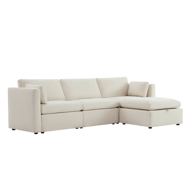 Canapé modulaire 4 pièces 112,6 po 4 pièces, Mélange de lin blanc