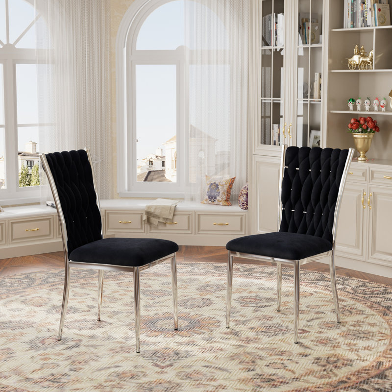 Ensemble de chaises de salle à manger en velours - Chaises de salle à manger tissées avec pieds en métal - Chaise d'appoint rembourrée moderne pour salle à manger, cuisine, meuble-lavabo et salon