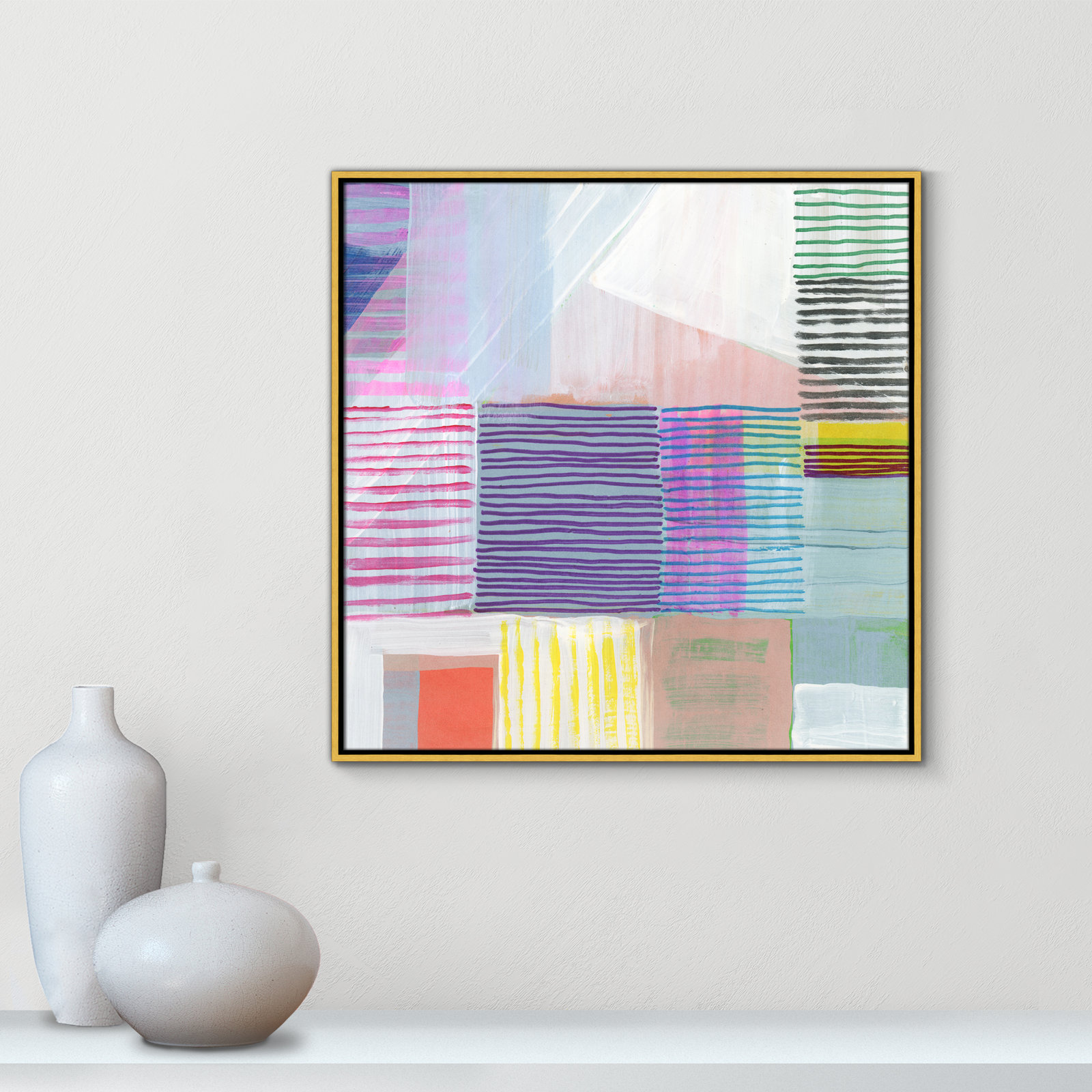 Bright Net I by Cartissi - Floater Frame Painting on Canvas, 31.5" H x 31.5" W x 2" D, Black Framed