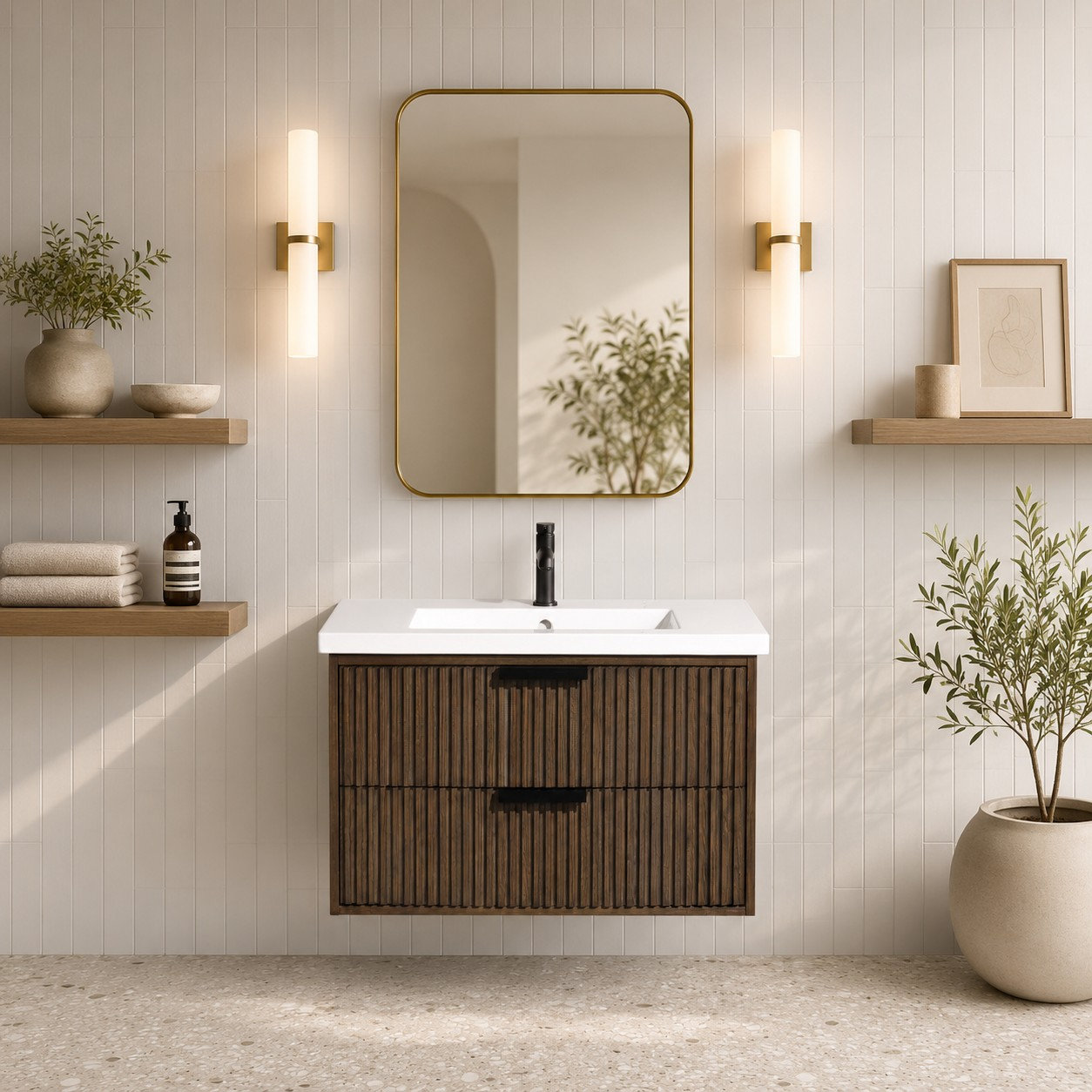 Anelie 30'' Single Bathroom Vanity, Walnut, Matte Black