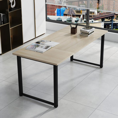 Lennain 71" Wide Wooden Office Desk With Sturdy Steel Tube 4-Leg Base