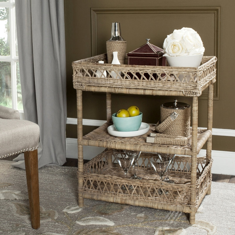Mosser Grey Natural Rattan 3-Tier Storage Accent Table - 28'' H Ideal Wicker Nightstand for Any Room