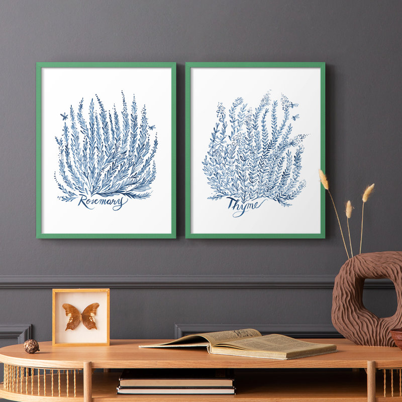 «Summer Herb Garden Sketches III», reproduction encadrée de qualité supérieure - prête à être accrochée - aucun clou requis - aucun clou requis