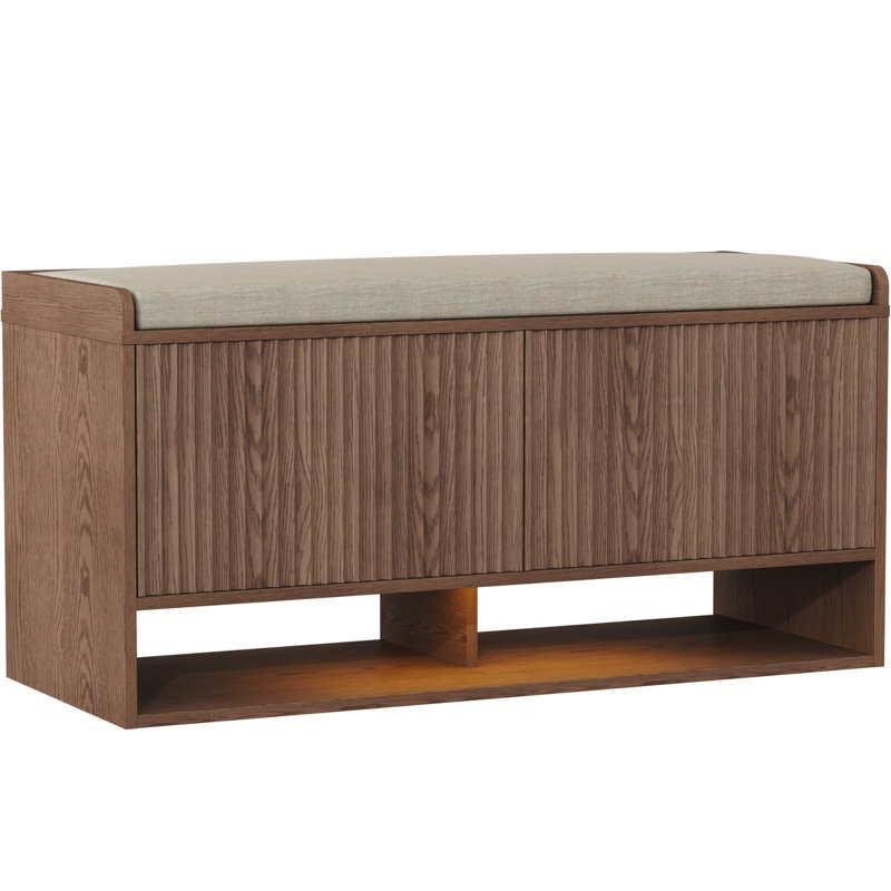 39.4In Shoe Bench With Storage And Led Light, Walnut