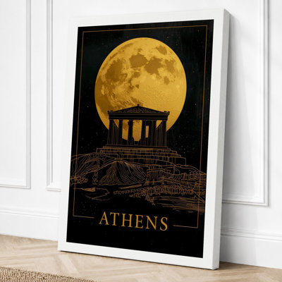Athens Under Moon Vintage 1 Piece Wrapped Canvas Wall Art