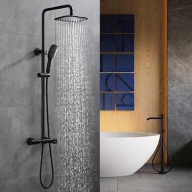 Fontana Ebikon Wall Mount Square Rainfall Matte Black Bathroom Shower Set