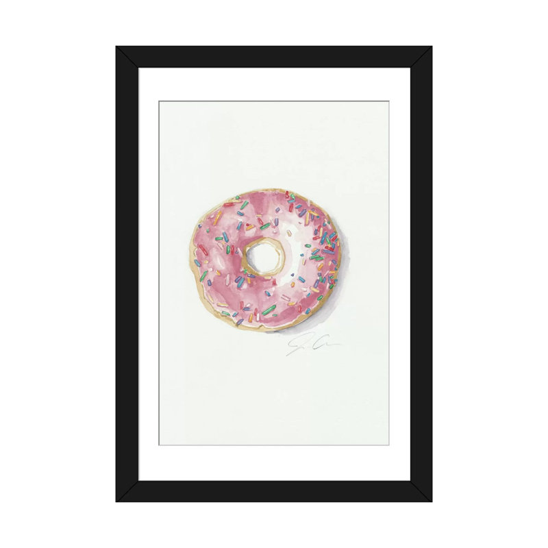 Donut Worry, Be Happy - Print, 24" H x 16" W x 1" D, Black Framed Fine Art Paper, White