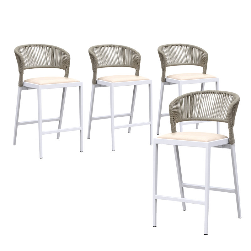 Tabouret de bar d'extérieur Brasia, 25.79", Blanc / Beige