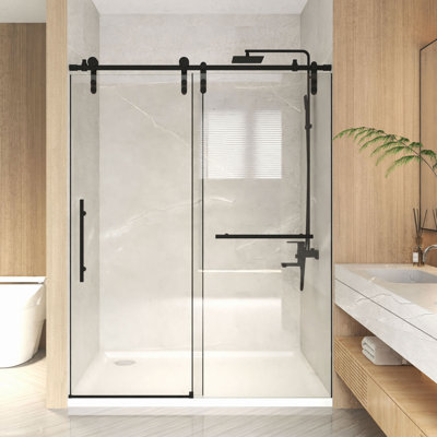 56-60" X 66" H Frameless Sliding Bathtub Door, Tub Shower Door, 5/16" (8Mm) Clear Tempered Glass, Stainless Steel Frame