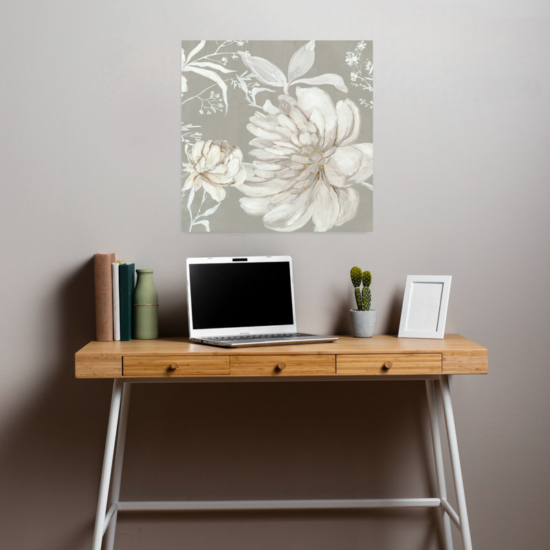 Neutre pivoine I délicat, art contemporain floral de chrysanthème, H 18 po x l 18 po