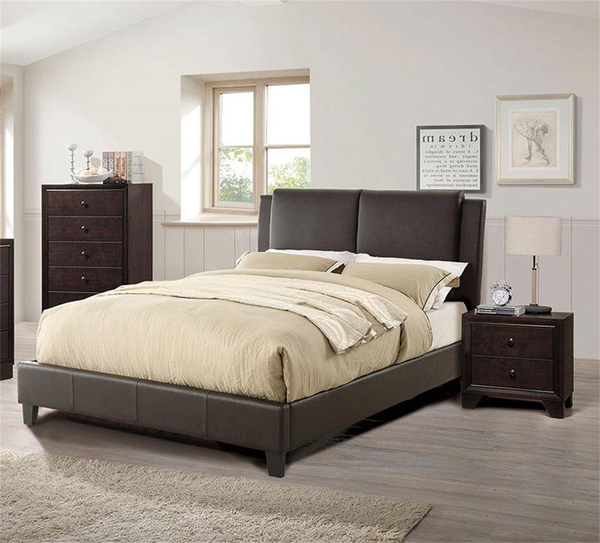 Latitude Run® Bed Set, Faux Leather Upholstered 2-Panel Bed Frame ...