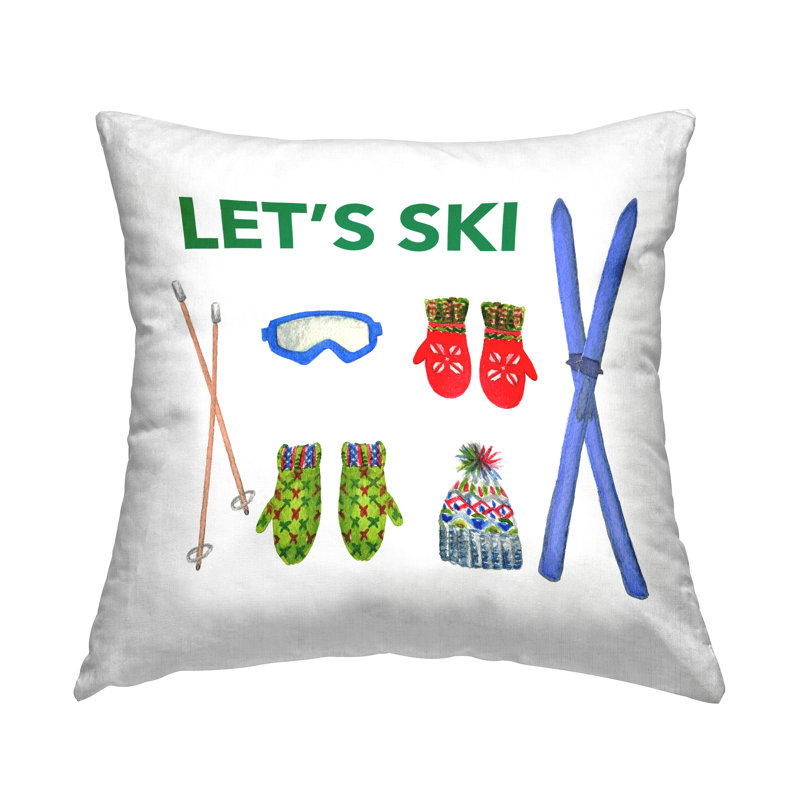 Let's Ski on White Decorative Printed Throw Pillow Design by Melissa Hyatt