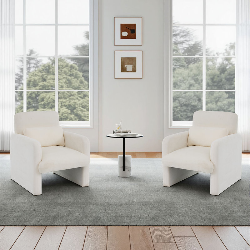 Ensemble de 2 fauteuils d'appoint rembourrés 28,74 po de largeur, Blanc, 2