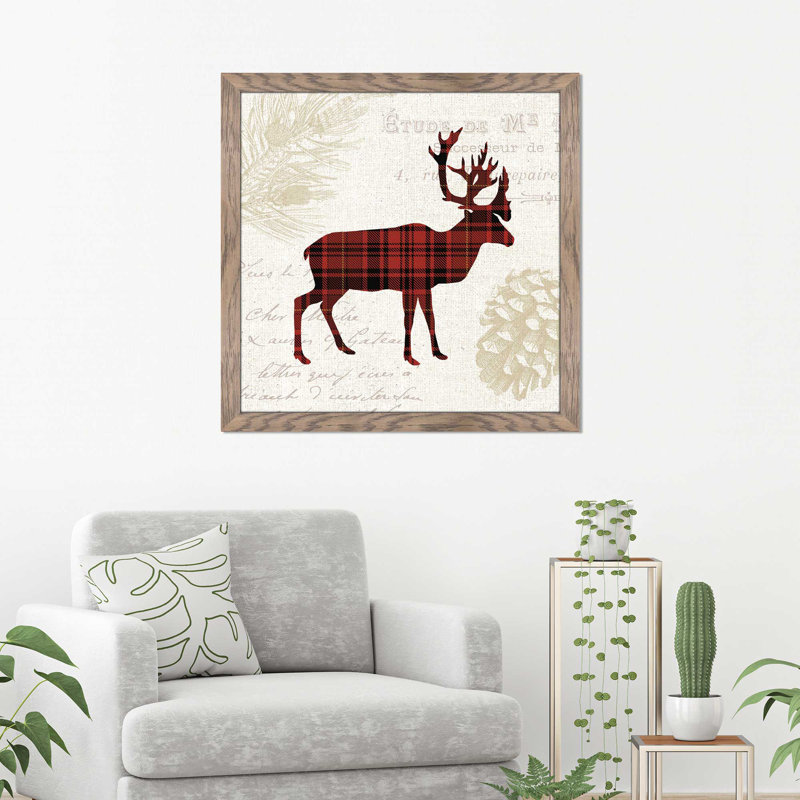 «Plaid Lodge I», impression sur toile, H 25,5 po x l 25,5 po x P 1 po, Cadre taupe délavé