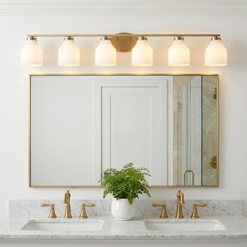 6 - Light Dimmable Vanity Light, Brushed Gold