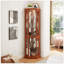 Armoire d'angle en verre avec vitrine d'exposition, tablettes réglables et éclairage à DEL pour le rangement du vin et du bar dans le salon