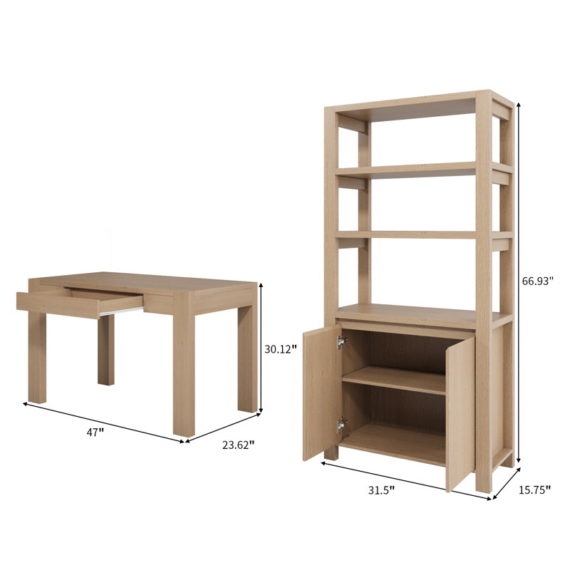 3 Piece Office Set, 47" Writing Desk & Set Of 2 Bookcases