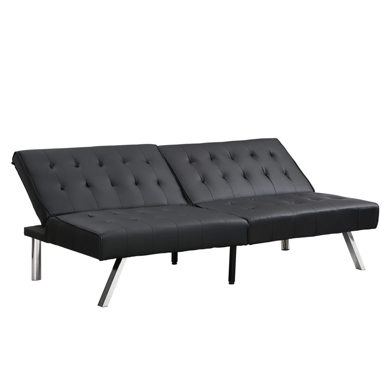 Lit polyvalent 2, structure en bois, pieds en acier inoxydable, lit en cuir noir avec structure,