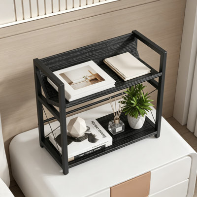 Desktop Bookshelf, 2 Tier Desk Shelf Organizer, Wooden Tabletop Bookcase, Small Book Rack for Office, Home, Bedroom, Small Space Storage and Display
