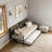 Daybed with Trundle, Sturdy Metal Twin Bed Frame with Upholstered Headboard