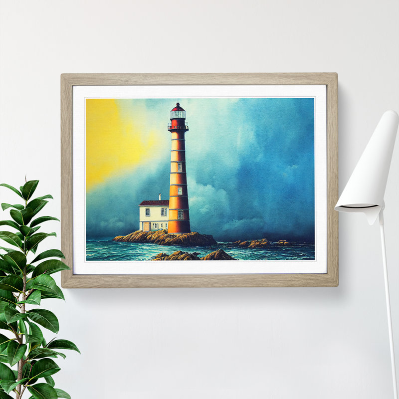 Lighthouse Watercolour Vol.5 - Single Picture Frame Print, 34cm H x 46cm W, Grey