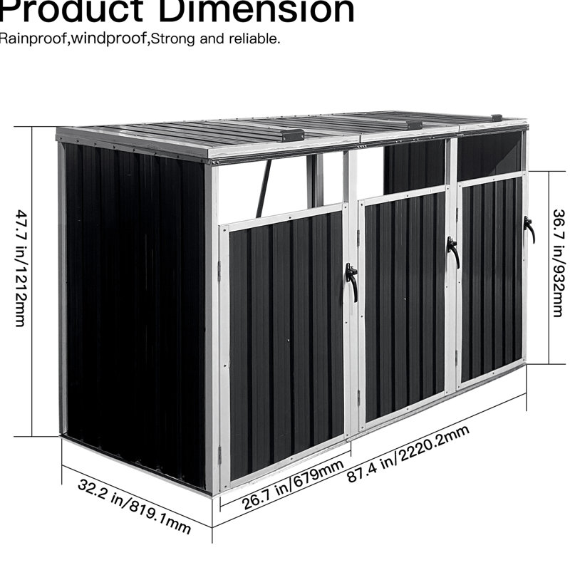 Remise extérieure pour bacs gris - 3 poubelles à gratter