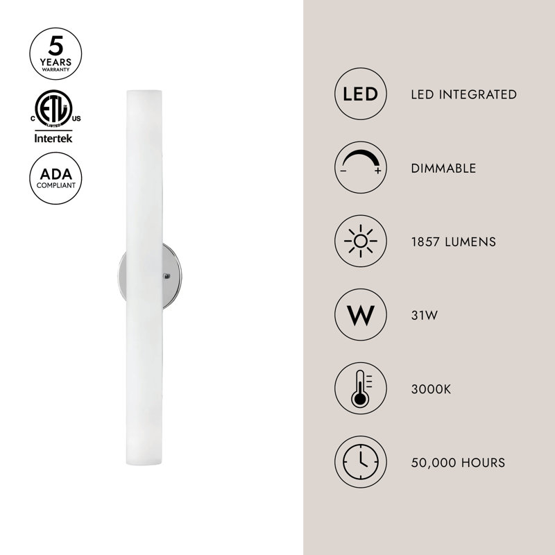 Bute 1 - Light LED Wallchiere, 32" H x 2" W x 2.75" D, Brushed Nickel