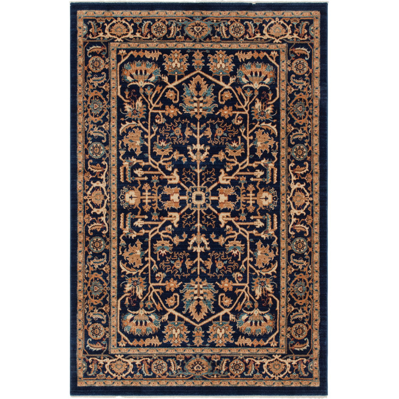 Tapis bleu marine / brun Cevenola, Rectangle 5 pi 1 po x 8 pi