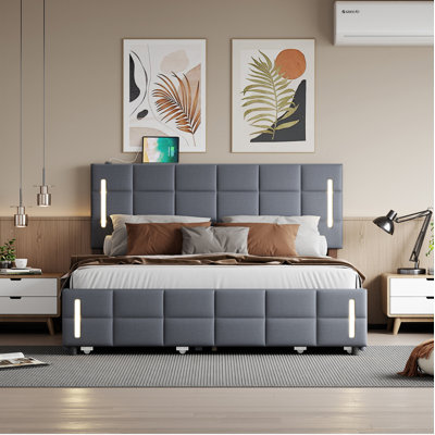 Queen Size Upholstered Platform Bed With Trundle And Drawers -  Brayden StudioÂ®, C7E13E89462142BE8BDD4A15FF977018