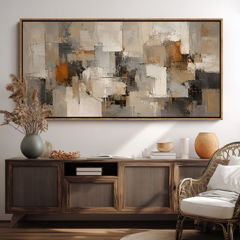Impression sur toile encadrée abstraite extra large beige et gris, H 30 po x l 60 po, Natural