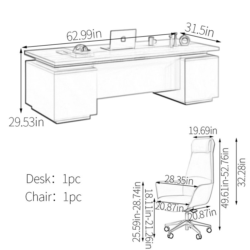 Bureau Argueta, H 29,53 po x l 62,99 po x P 31,5 po