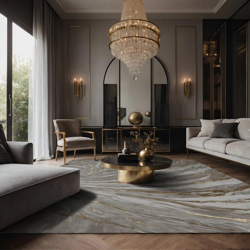 Tapis noir soyeux et moelleux, Rectangle 4' x 6'