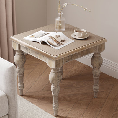 Rustic Square Side Table with Gourd-Shaped Wooden Legs – Compact Design for Living Room & Bedroom