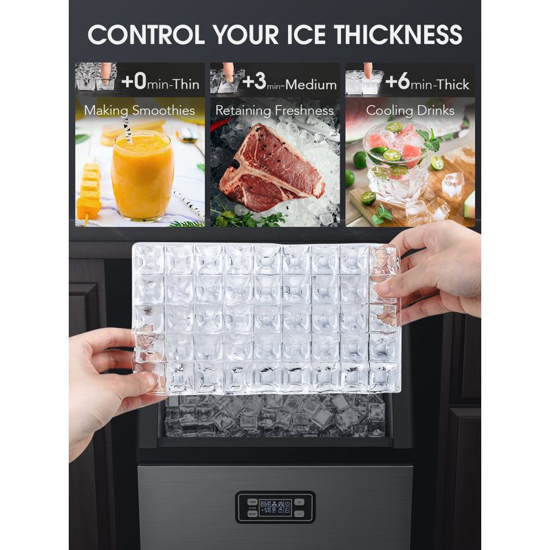 R.W.FLAME 100 Lb. lb. Daily Production Cube Clear Ice Commercial Under Counter Ice Maker, Black