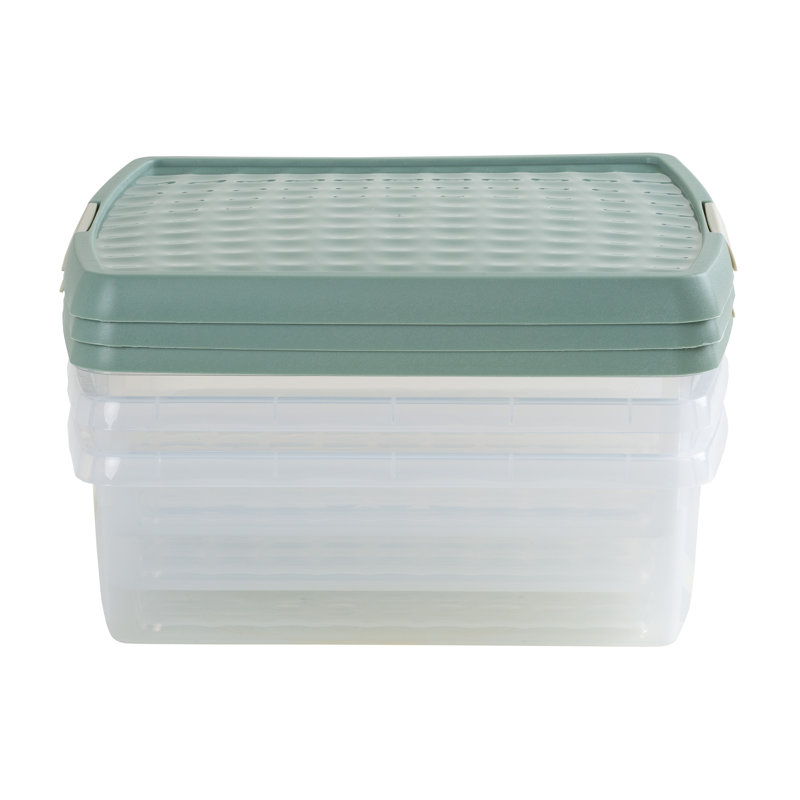 Wham Clip 13.2L Square Plastic Storage Boxes with Secure Clip Lock Lids. L:39.5 x W:39.5 x H:12cm Clear/Stone/Slate Grey