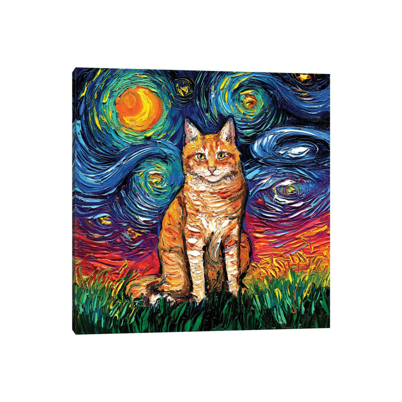 Orange Tabby Night II 1 Piece Wall Art on Canvas, 45.72 cm H x 45.72 cm W x 1.91 cm D, Wrapped Canvas