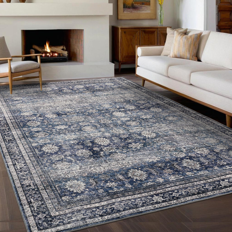 Machine Washable Rug with Rubber Backing for Living Room Oriental Non-Slip Bedroom Rug Floral Faux Wool Runner Rugs for Hallway Kitchen Entryway Laundry