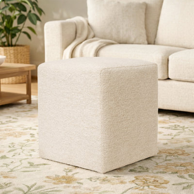 Square Upholstered Ottoman With Solid Wood Frame