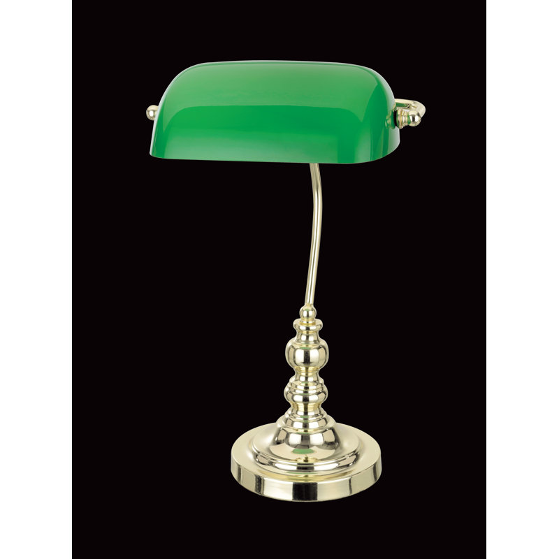 Tasia Metal Bankers Lamp, Green/Polished Brass