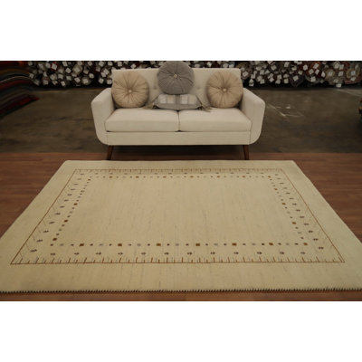 Neutral Toned Gabbeh Style Area Rug 6x8 with Intricate Design